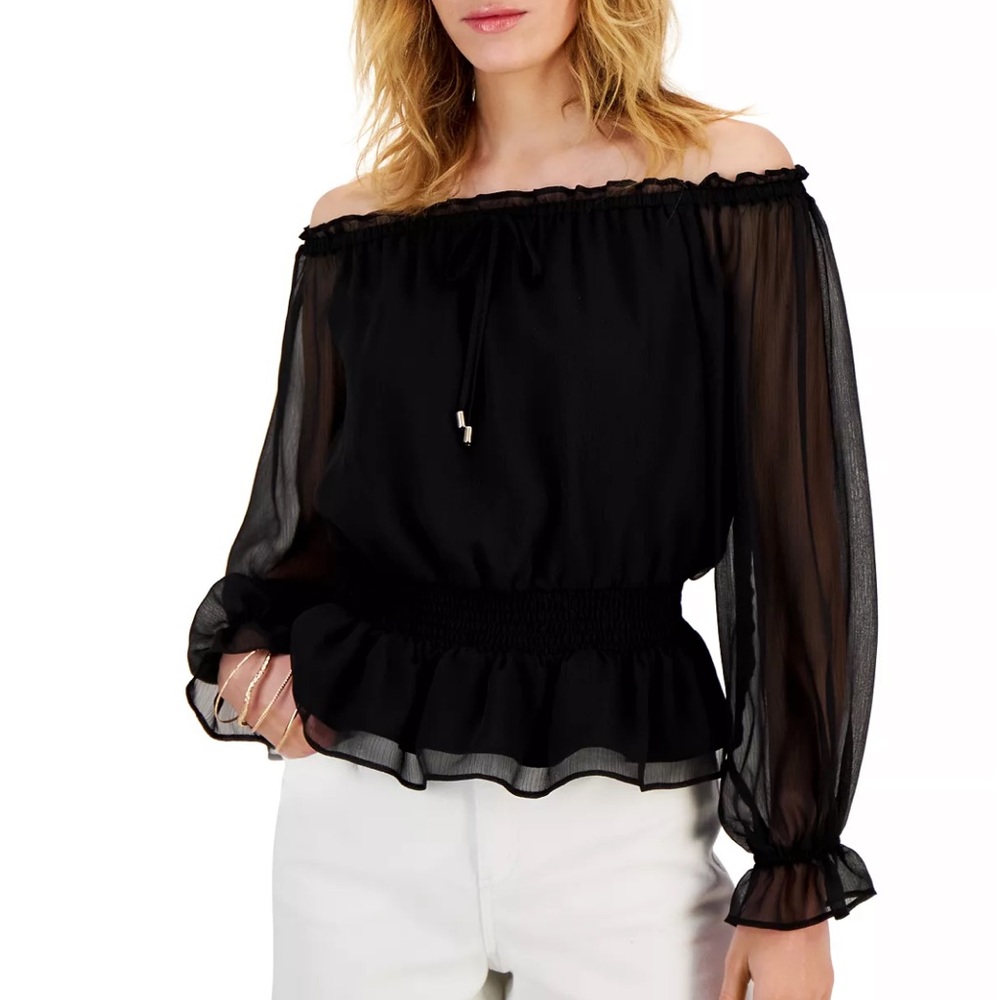 ASOS Off the shoulder chiffon black ruched top